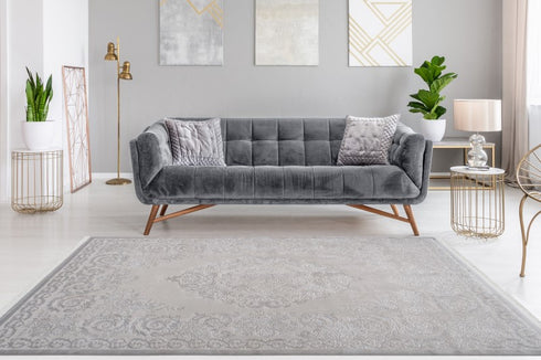 Pierre Cardin - Vendome 700 Luxury Acrylic Silver Rug with Centre Medallion - ADORE RUGS and FLOORING